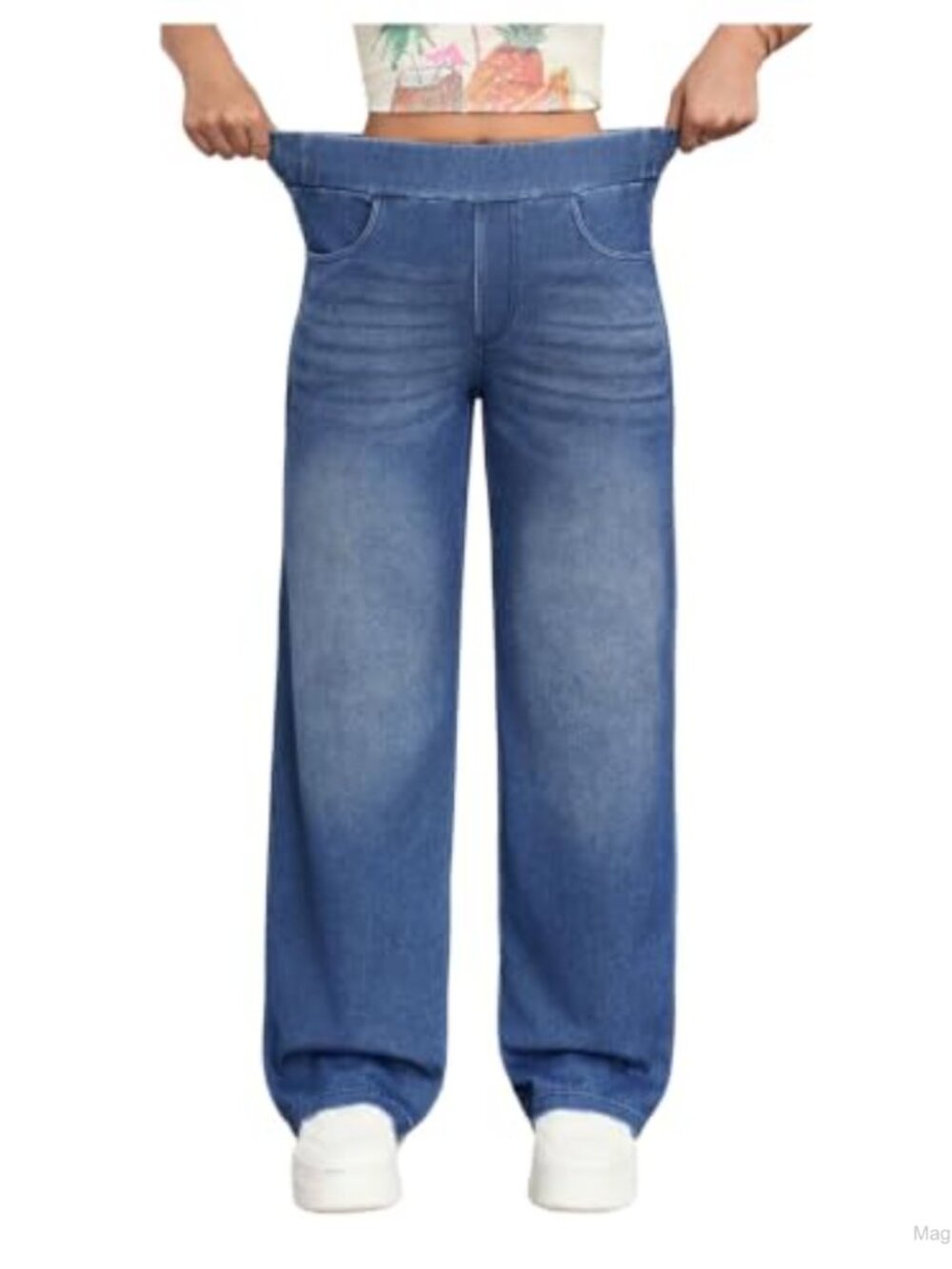 Wide Leg High Waisted Stretch Pull On Jeans with Pockets